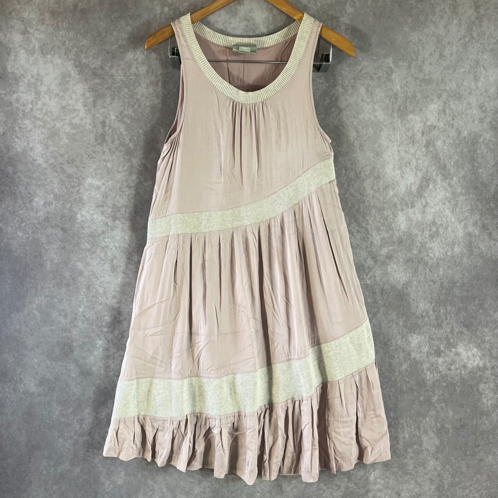 Maeve‎ Shift Dress Womens Small Mauve Mixed Media Ribbed Tiered Mini Pocket